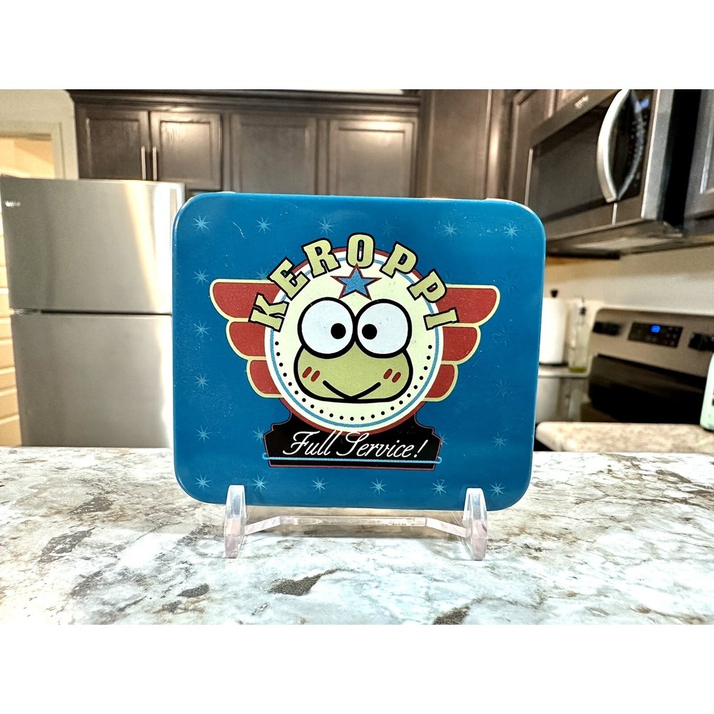 Vintage‎ Sanrio Keroppi Tin Case 1996 Japan Frog Metal Square Blue Green